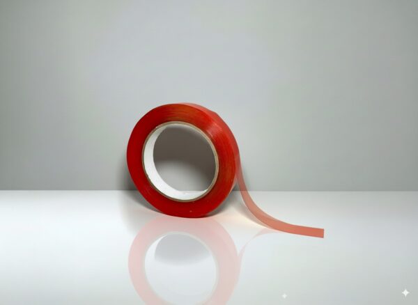 Rollo de cinta acrílica de doble cara Equymelt con protector rojo